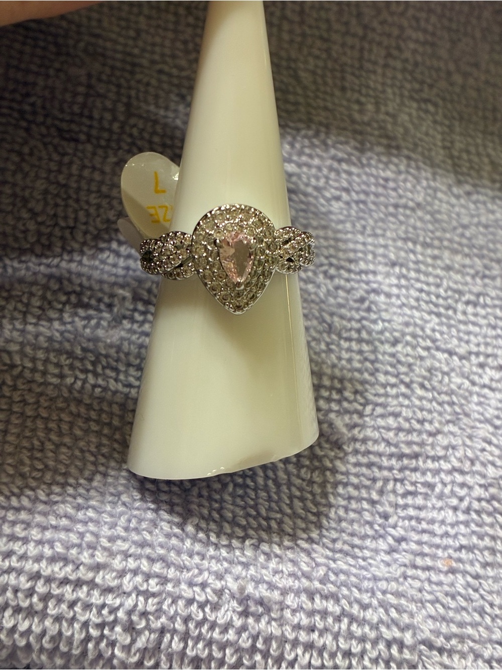 Silver Ring with peach Pear-Cut Center Stone